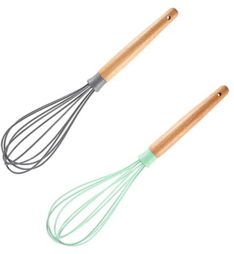 Ipetboom 2 piezas Batidor de Mano Manual Acero Inoxidable con Mango de Madera Antideslizante para Cocina Hogar para Batir Huevos Crema y Mezclas Variadas
