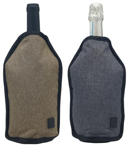 Wine Cooler Sleeve by Oak & Ember – Insulated Portable Bottle Chiller – Fits Wine & Champagne Bottles, Keeps Drinks Cold for Picnics, BBQs & Outdoor Entertaining (Pewter Grey & Khaki Green)