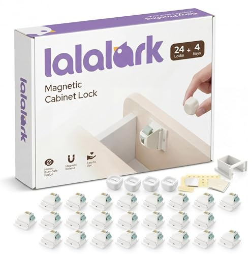 lalalark Magnetic Cabinet Locks Baby Proofing (24 Pack+4 Keys), Easy Installation Adhesive Child Proof Locks for Baby Safety, No Tools Child Safety Latches for Cabinets, Drawers, Doors