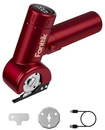 Fanttik C8 Nano Easyswap Cordless Electric Scissors with LED Display, Type-C Rechargeable Cardboard Cutter with 2 Blades, EasySwap Blade Change, LED Light, for Thin Cardboard Box Carpet Leather, Red