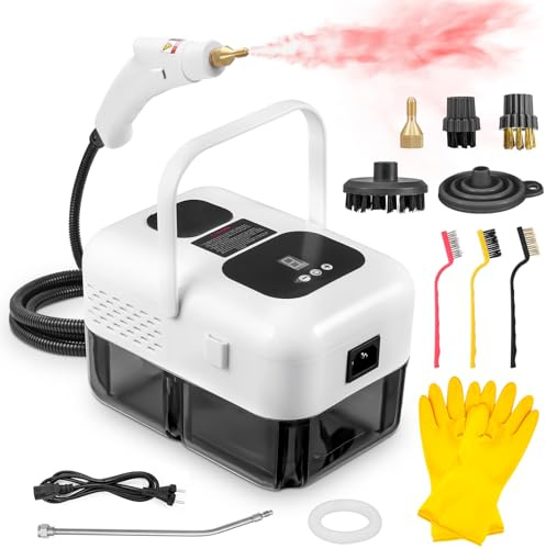 Teodute 2500W Handdampfreiniger, 9 Geschwindigkeitsstufen, mit 9 Zubehörteilen, 1,2L Wassertank Steam Cleaner, Dampfreiniger Handgerät für Küche Bad Terrasse Fliesenfugen Böden (Weiß)
