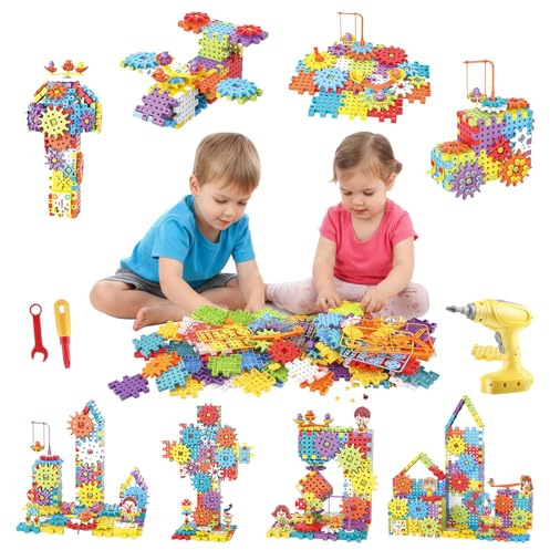 Dumenix STEM Education Building Toys, 275 PCS Electric Gear Building Blocks Toys Set with Drill, Creative Take Apart Engineering Set, Creative Learning Gift for Boys Girls 4 5 6 7 Year Olds