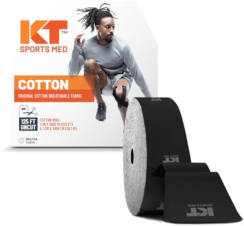 KT Tape, Original Cotton, Elastic Kinesiology Athletic Tape, 125’ Uncut Roll, Black