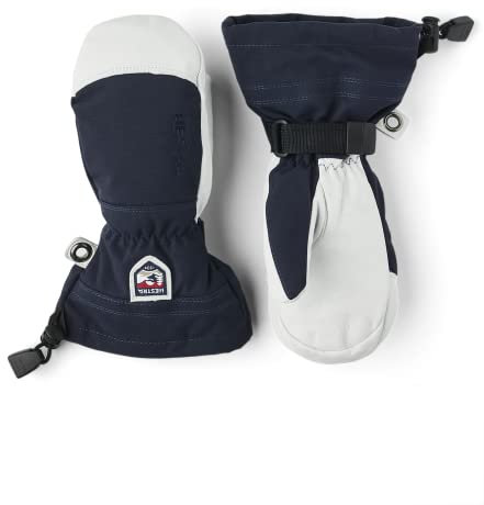 Hestra Army Leather Heli Ski Junior Mitt (Youth 4-13yrs) | Waterproof, Insulated Classic Kids Snow Mittens I Ski & Snow Play - Navy - 5