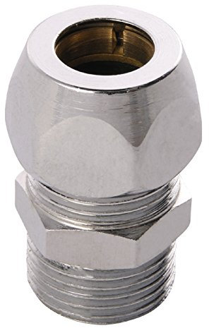 Quetschverschraubung | Kupplung mit 1 Außengewinde und 1 Quetsche | 3/8 Zoll x 10 mm | Für Kupfer-Rohre | Anschluss von Armaturen Verchromt