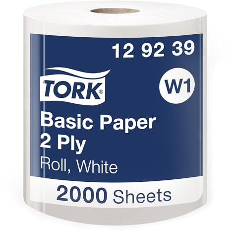 Tork 129239 Standard Papierwischtücher für W1 Bodenständer- und Wandhalter-System / 2-lagige, stabile Papiertücher in Weiß / Universal Qualität / 1 x 680 m