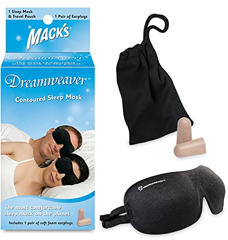 Mack's Dreamweaver Contoured Sleep Mask - Comfortable, Adjustable, Dual Strap Eye Mask Ultra Soft Foam Earplugs