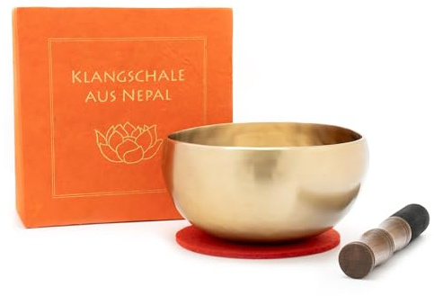 Klangschale ca. 900-1.000g, in Geschenk-Box mit Lotusdruck, handgeschmiedet