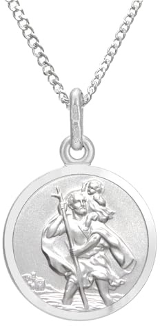 Alexander Castle Collier Pendentif Saint Christophe en Argent Sterling 925 (Petit Modèle) - 14mm, Chaîne en Argent Sterling de 45cm et Coffret Cadeau Bijoux - Cadeau de Baptême