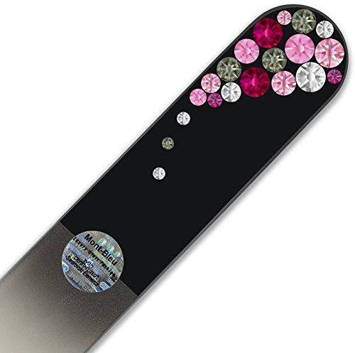 Groß-Glasnagelfeile von Hand dekoriert mit Swarovski Elements, geliefert in einer Hülle aus schwarzem Samt - Echtem gehärteten Glas aus Tschechien