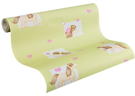 A.S. Creation 935582 Boys und Girls 4 Mustertapete mit Pferden, bunt/grün