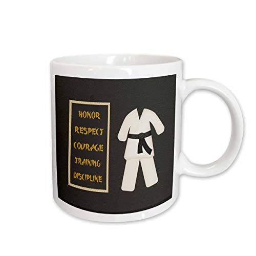 3dRose mug_180798_1 Karate Karategi Uniform Black Belt Honor Respect Courage Train Discipline Ceramic Mug, 11-Ounce