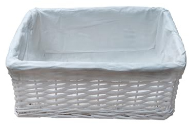 Arpan Small White Wicker Storage & Hamper Basket with White Cloth Lining – Small Baskets for Xmas, Wedding, Confetti & Parties, Snack Basket