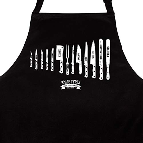 WANDKINGS Schürze Knife Types - Grillschürze - Küchenschürze - Kochschürze - Latzschürze mit verstellbarem Nackenband
