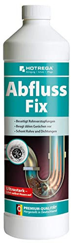 HOTREGA Abfluss Fix 1 Liter Konzentrat | Abflussreiniger | Löst Haare, Fett, Seifenreste | Für Dusche, Spüle, WC, Badewanne, Waschbecken, Abflüsse