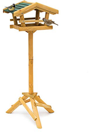 Relaxdays Vogelhaus mit Ständer HBT 100 x 37 x 43 cm Vogelhäuschen aus Holz als Vogelfutterhaus für Zaunkönig und Eichelhäher schicke Vogelfutterstelle und Vogelvilla mit grünem Dach, Natur, 10020086, GrÃße A