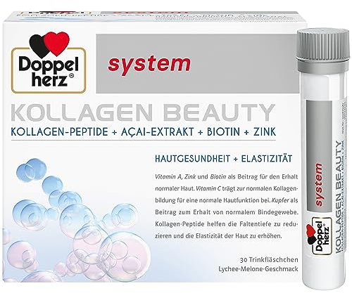 Doppelherz system KOLLAGEN BEAUTY – Kollagen-Peptide für straffere und glattere Haut – 30 Trinkampullen