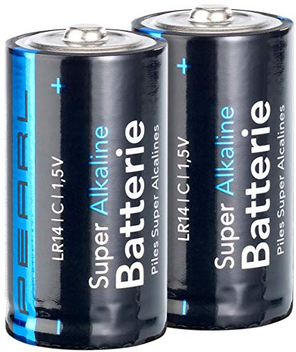 PEARL Batterien LR14: Super Alkaline Batterien Baby 1,5V Typ C im 2er-Pack (Batterie LR14 1 5 Volt, Batterie 1 5V, Wecker)