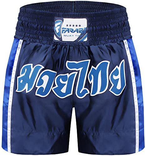 Farabi Sports Muay Thai Shorts - Shorts de Boxe MMA pour Le Kickboxing, la Boxe, l'entraînement, Les Combats en Cage, l'exercice, Le Grappling, la Course et Les Arts Martiaux (Navy Blue, XXS)