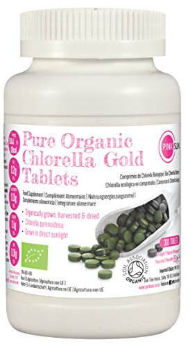 PINK SUN Organic Chlorella Tablets 500mg x 300 Tabs Pyrenoidosa with Broken Cell Wall Cracked Gluten Free Non GMO Suitable for Vegetarians and Vegans Certified Organic by The Soil Association 150g