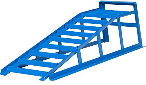 cartrend 10904 Auffahrrampe, blau, Tragkraft 1000 Kg, für Reifen bis 195mm Breite, mit Überfahrschutz 1 Stück, Hebebühne, KFZ Rampe, Auffahrbock, Hebeplattform,