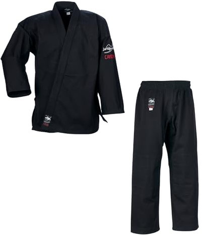 Ju-Sports Ju-Jutsu Anzug Cayon Black 200 I Moderner Jujutsu Anzug Kinder & Erwachsene I Kampfanzug fürs Training I Doppelt verstärkter Brust- & Schulterbereich I 100% Baumwolle