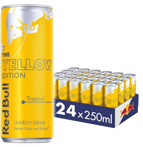Red Bull Energy Drink, Tropical, Yellow Edition, 24 x 250 ml, Dosen Getränke 24er Palette, OHNE PFAND