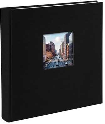 goldbuch 24 897 Fotoalbum mit Bildausschnitt, Bella Vista Schwarz, Erinnerungsalbum im Format 25 x 25 cm, Foto Album 60 weiße Seiten mit Pergamin-Trennblättern, Fotobuch mit Leineneinband, Noir