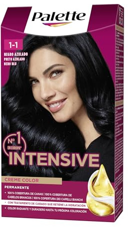 Schwarzkopf Palette Intensive Creme Color - Tono 1.1 cabello Negro Azulado - Coloración Permanente de Cuidado con Aceite de Marula – Óptima cobertura de canas – Color duradero hasta 8 semanas