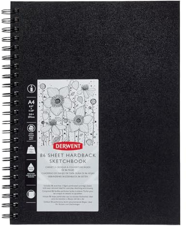 Derwent Big Book Hardback Sketch Book, A4 Portrait, Drawing & Writing, 86 Sheets, Acid-Free Paper, Wirebound Spine, Professional Quality, 2301607,Black,A4