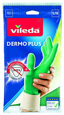 Vileda 146201 Dermo Plus Guanti Casalinghi in Nitrile, Misura L, Verde