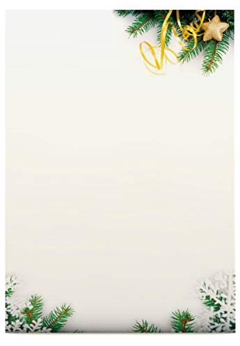 Weihnachtsbriefpapier | Tannenzweige | 20 Blatt weihnachtliches Motivpapier DIN A4 | Briefpapier