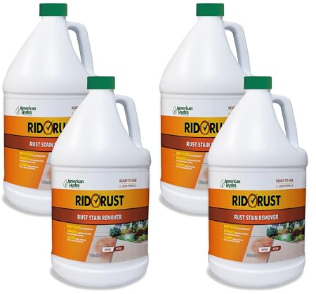 RID-O-RUST Outdoor Liquid Rust Stain Remover, Removes Stains, Calcium, and Limescale from Concrete, Vinyl Siding, and More, 1 Gallon Bottles (4 Pack)