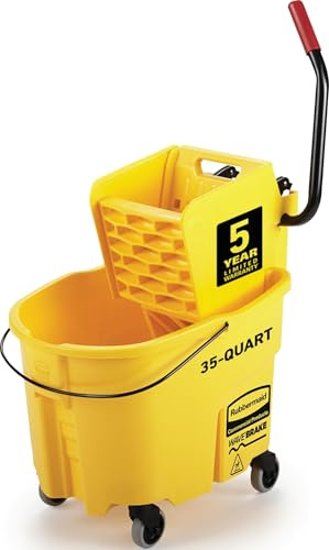Rubbermaid Commercial Products WaveBrake Wischeimer mit Seitenpresse | Reinigungseimer mit Rollen für professionelle Bodenreinigung | 33 l, Gelb