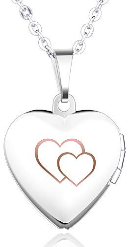 Feilok Herz Medaillon zum Öffnen Photo Bilder Herz Anhänger Halskette Herzanhänger Amulett Geschenk für Damen Mädchen Mutter