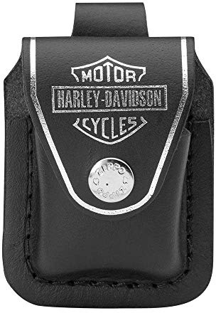 Zippo-midjeväska för stormtändare – Harley Davidson design – Svart – Läder – Praktisk väska med klämma