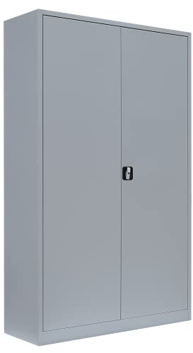 Flügeltürenschrank Aktenschrank Grau 195x120x60cm Metallschrank 530380 | Komplett montiert, Abschließbar, Lagerschrank, 4 Fachböden