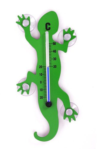 HAB & GUT -TG001-GREEN- Gecko, Lizzard Window Garden Thermometer - 14cm stainless steel with 4 suction cups, indoor - outdoor