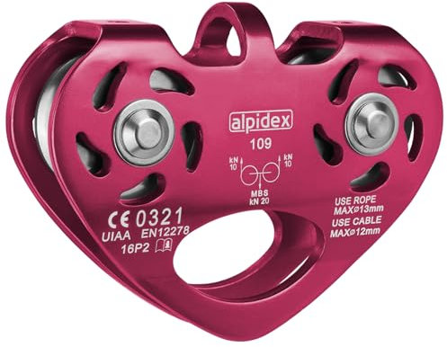 ALPIDEX Poulie tyrolienne poulie Double - pour des Cordes Textiles d´Un diamètre de 13 mm et pour des Cordes en Acier d´Un diamètre de 12 mm, Couleur:Rose Vif