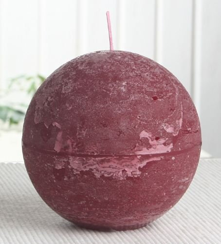 Rustik-Kugelkerze, 10 cm Ø, rubinrot-Bordeaux