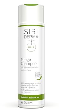 SIRIDERMA Pflege-Shampoo | Mildes, beruhigendes Shampoo für empfindliche, gereizte & trockene Kopfhaut | Auch bei Neurodermitis, Psoriasis| Basisch, ohne Parabene & Silikone (250 ml)