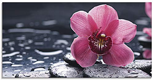 ARTland Wanddeko Glasbilder Wandbild Glas Bild einteilig 100x50 cm Querformat Asien Natur Botanik Blumen Blüten Orchideen Zen Entspannung Pink T9MN