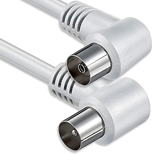 1aTTack.de 1x 5m TV Antennenkabel 90° Koax-Stecker/Buchse 80dB Weiß | 2x 90° Winkel für enge Anschlüsse; 2-fach geschirmt für TV, Radio, DVB-T/T2, DAB und Kabelanschluss