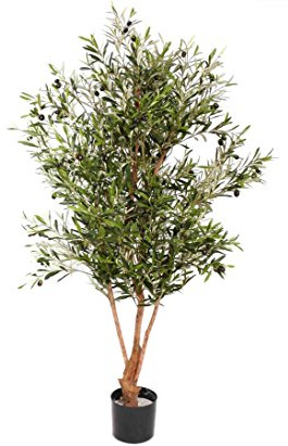 kunstpflanzen-discount.com Künstlicher Olivenbaum 170cm hoch mit Naturstamm, 4160 Blätter in B1 schwer entflammbar und 120 Oliven Früchten