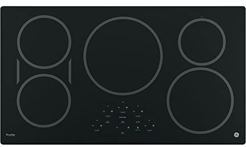 GE 36-Inch Cooktop with 5 Induction | Pan Size Sensors, SyncBurners, Red LED Display, Kitchen Timer, 3,700-Watt Element | ADA Compliant Fits Guarantee | PHP9036DJBB model