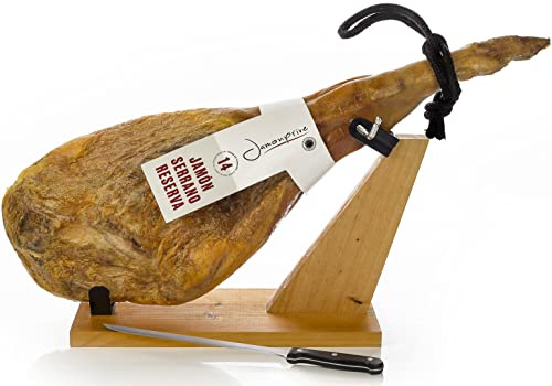Jambon Serrano Espagnol Réserve + Support à Jambon + Couteau 6.2 - 6.8 Kg - Jamón Serrano