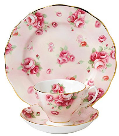 Royal Albert 100 Years 40017535 1980 Rose Blush Teacup, Saucer, Plate 20cm, 3 Piece Set Pink, Bone China, 200 milliliters