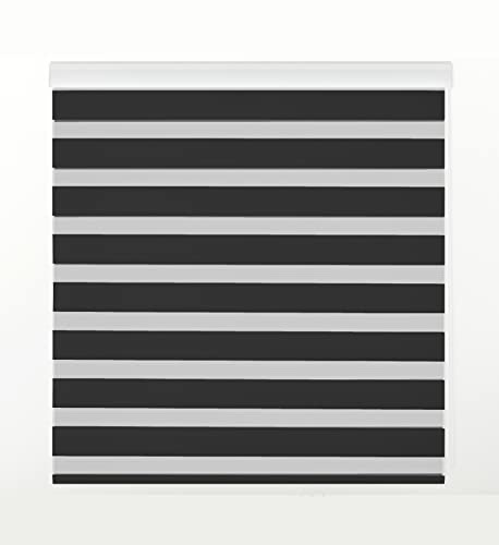 Zebra Textil SANSA Doppelrollo mit dekorativer Kassette, Schwarz, 145 x 175 cm