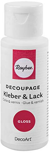 Rayher Decoupage Kleber & Lack Gloss, Flasche 59 ml, Serviettenkleber, transparenter Kleber und Schutzlack, glänzend, 38941000