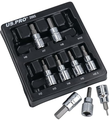 Hex/Allen Sockets Key Bits 3/8 Drive 2mm - 10mm 9pcs